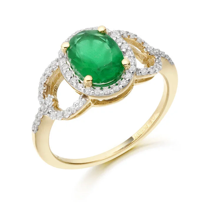 gemstone statement rings -Emerald & CZ Ring - 9ct Gold