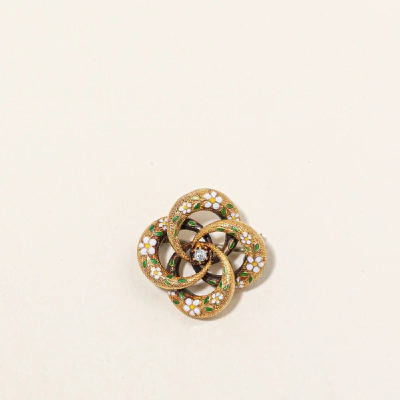 Diamond & Enamel Floral Brooch | 0.02ct |