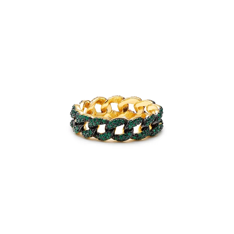 emerald rings for women -THE EMERALD CUBAN LINK RING