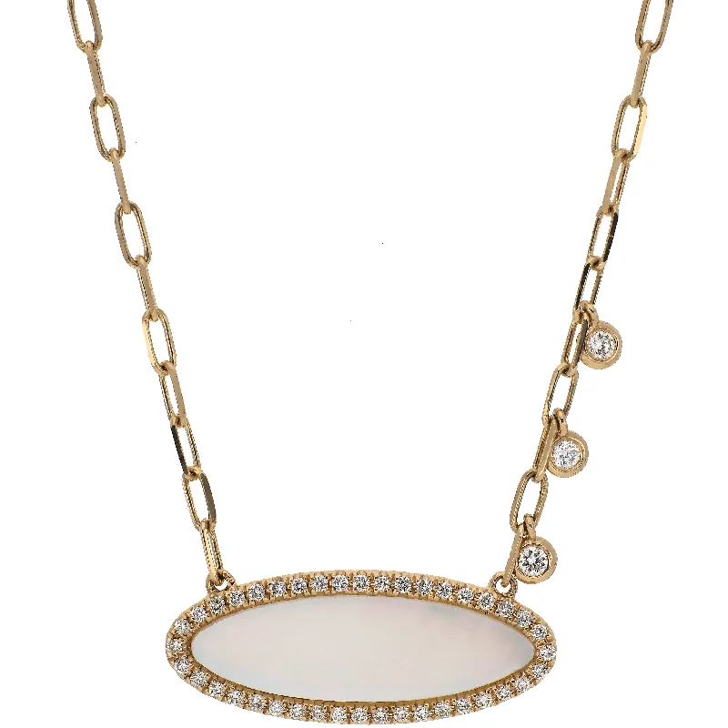 casual necklaces for women -14K Yellow Gold Mother of Pearl and Diamond Necklace