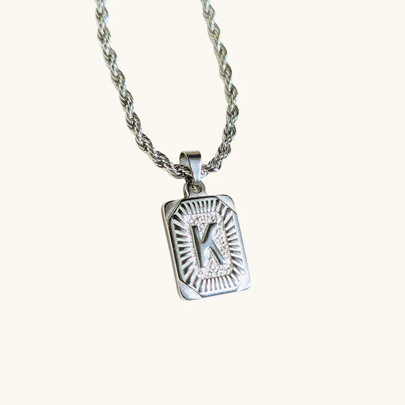 chunky necklaces for women -Silver Women's Rope Vintage Initial Necklace