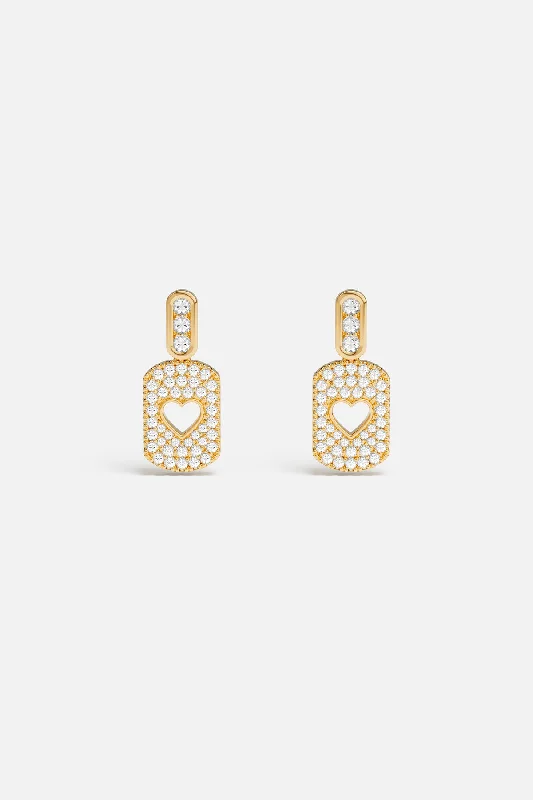 stud earrings for women -Heart Pavé Medal Earrings