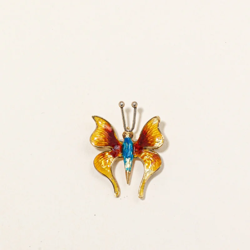 18k Yellow Gold & Enamel Butterfly Brooch