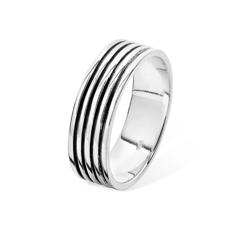 double band rings for women -Gent's Enamel Lined Ring - Sterling Silver