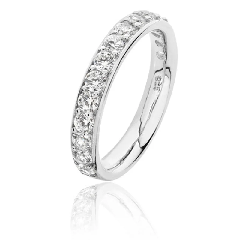 thin wedding bands for women -Eternity Style Ring 3.5mm - Silver Rhodium