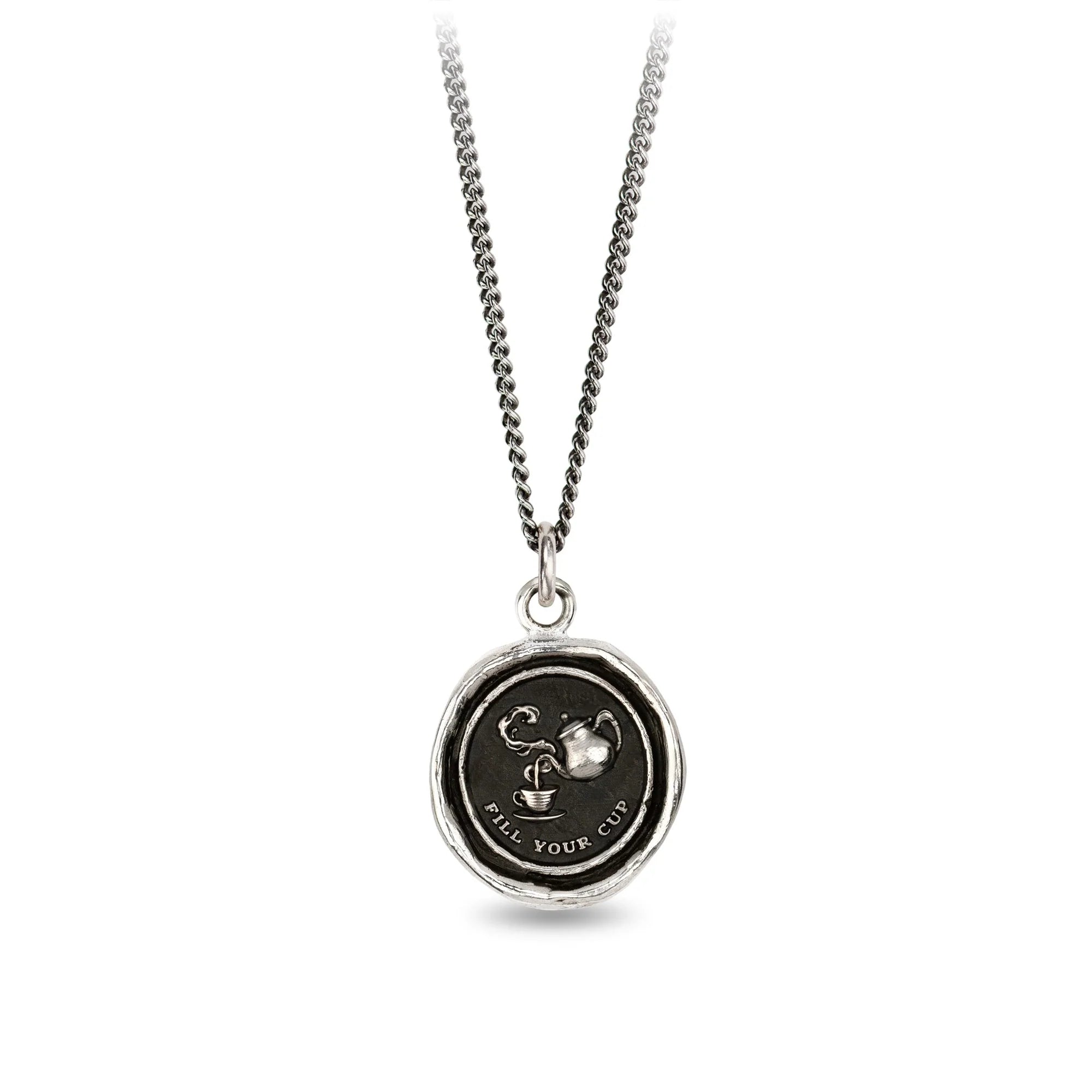 long chain necklaces for women -Pyrrha Sterling Silver "Fill Your Cup" Talisman 18 Inch Fine Curb Chain Necklace