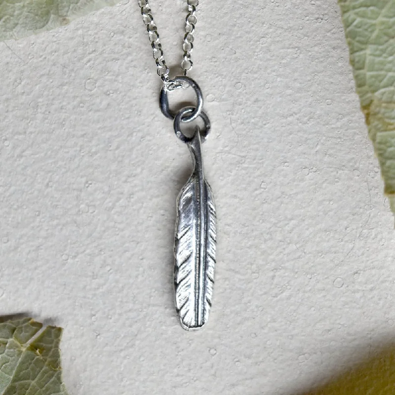 minimalist necklaces for women -'Tiny Feather' Die Struck Silver Necklace