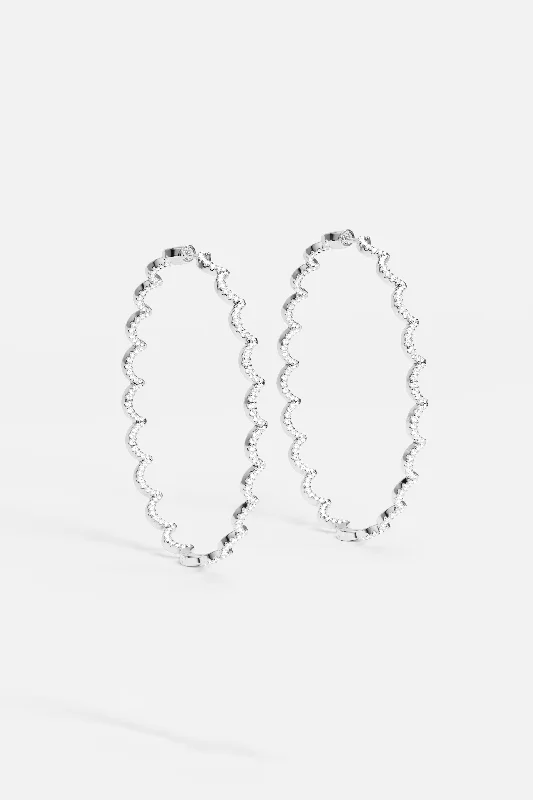 bold stud earrings for women -Wavy Silver Hoop Earrings - Large