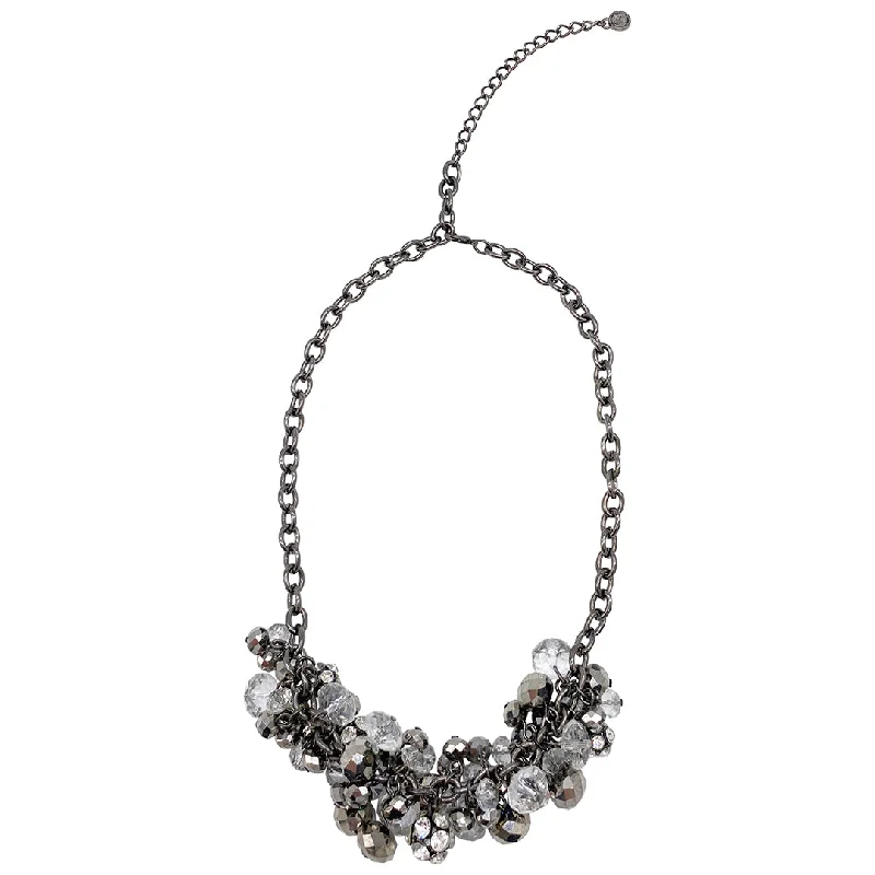 geometric necklaces for women -Oxidized Cluster Crystal Statement Necklace