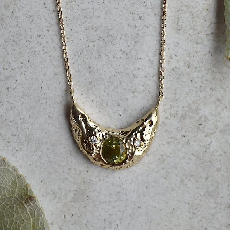 boho necklaces for women -14ky Petite Crescent Moon Necklace with Green Sapphire