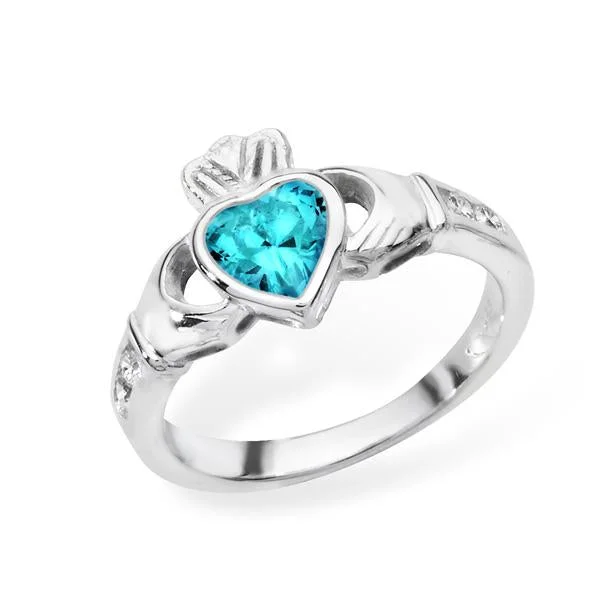 engraved rings for women -December Birthstone Claddagh Ring - Sterling Silver