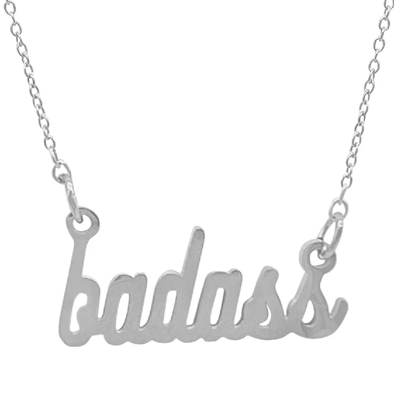 casual necklaces for women -Tarnish Resistant Rhodium Plated Cursive Badass Necklace