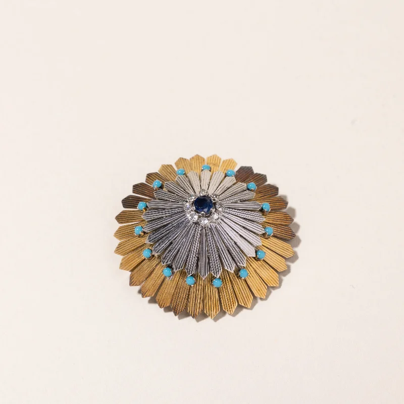 Two Tone Gold Floral Design Brooch | 0.40ct, 0.20ctw, 0.51ctw