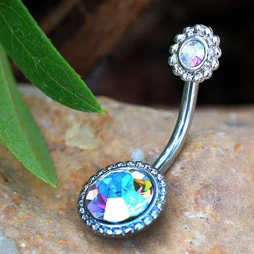 promise rings for her -316L Stainless Steel Fancy Aurora Borealis Navel Ring