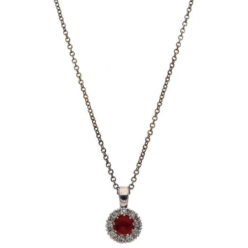 dainty silver necklaces for women -18K White Gold Round Ruby with Diamond Halo Pendant Necklace