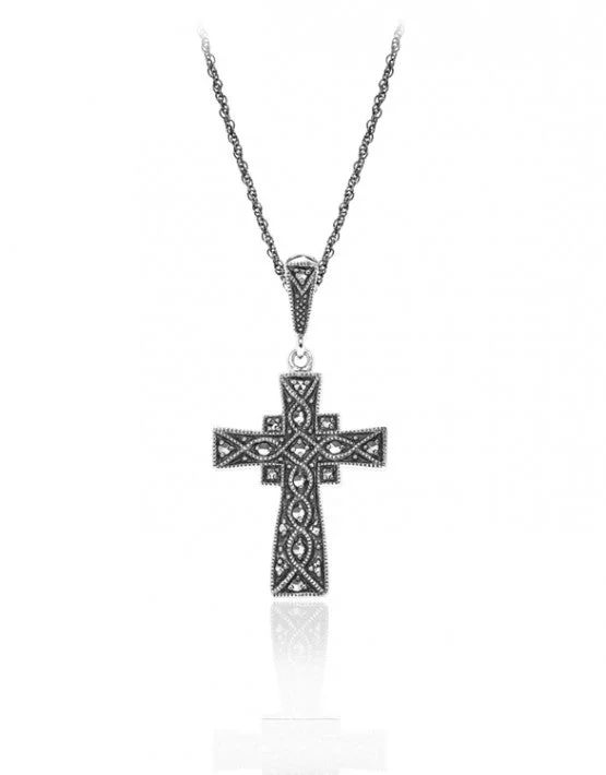 statement gold necklaces for women -Vintage Inspired Marcasite Cross