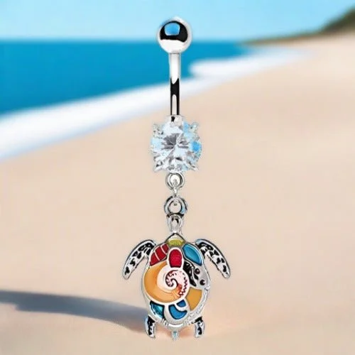 gemstone engagement rings for women -316L Stainless Steel Aloha Sea Turtle Dangle Navel Ring