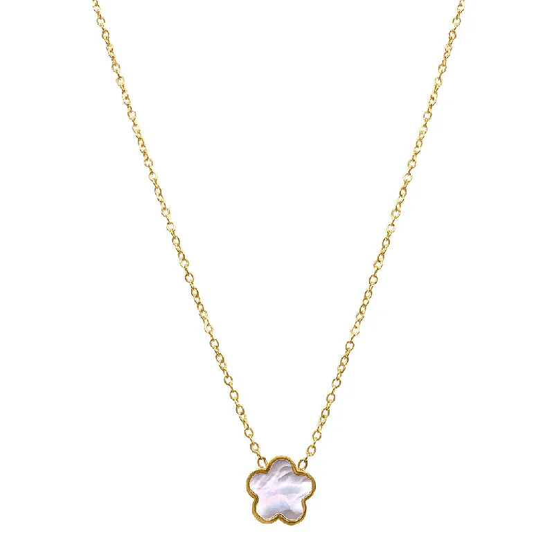 modern necklaces for women -14k Gold Plated White Mother of Pearl Clover Necklace