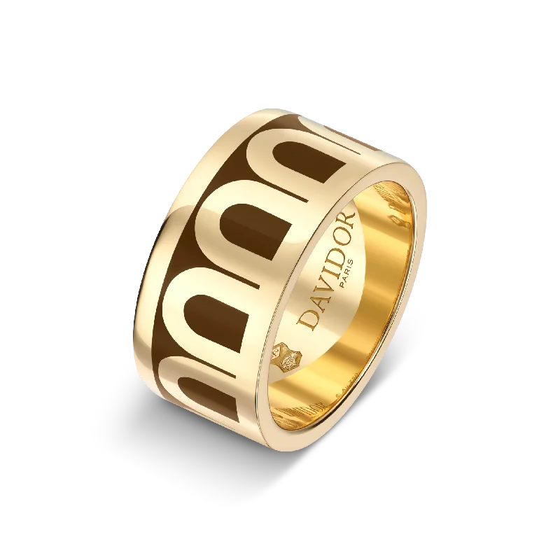 handmade necklaces for women -L'Arc de DAVIDOR Ring GM, 18k Yellow Gold with Cognac Lacquered Ceramic