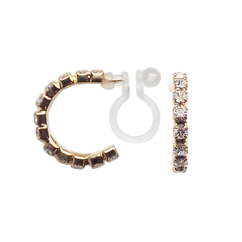 luxury diamond earrings for women -Crystal Invisible Clip On Hoop Earrings (Gold tone)