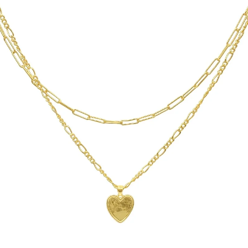 long chain necklaces for women -14k Gold Plated Paper Clip and Figaro Heart Chain Set