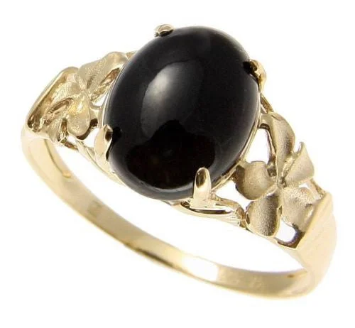 luxury wedding rings for women -GENUINE NATURAL BLACK CORAL RING HAWAIIAN PLUMERIA FLOWER SOLID 14K YELLOW GOLD