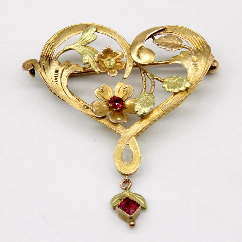 Tourmaline & Glass Heart Brooch | 0.10ctw, 0.03ctw |