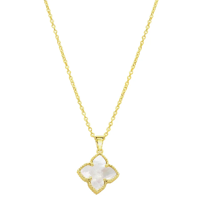 engraved gold necklaces for women -Rhodium Plated Flower White Mother of Pearl Necklace