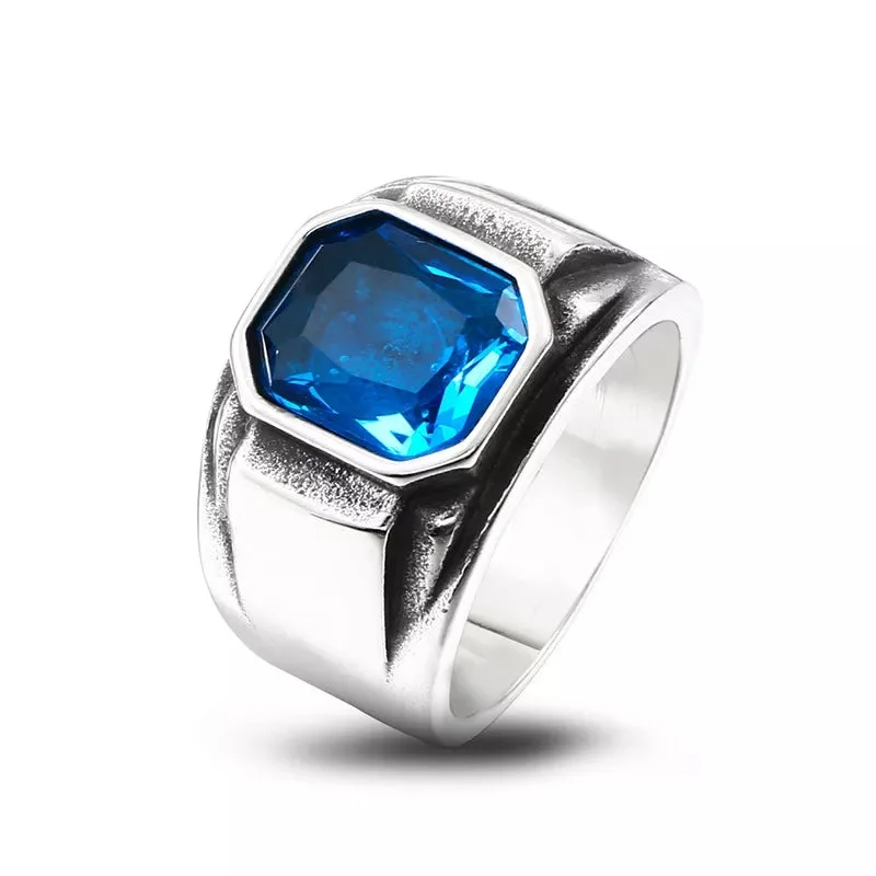 twisted rings for women -Stainless Steel Retro Blue CZ Ring