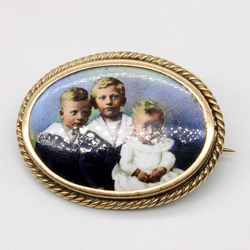 Hand Painted Portrait Brooch 14k