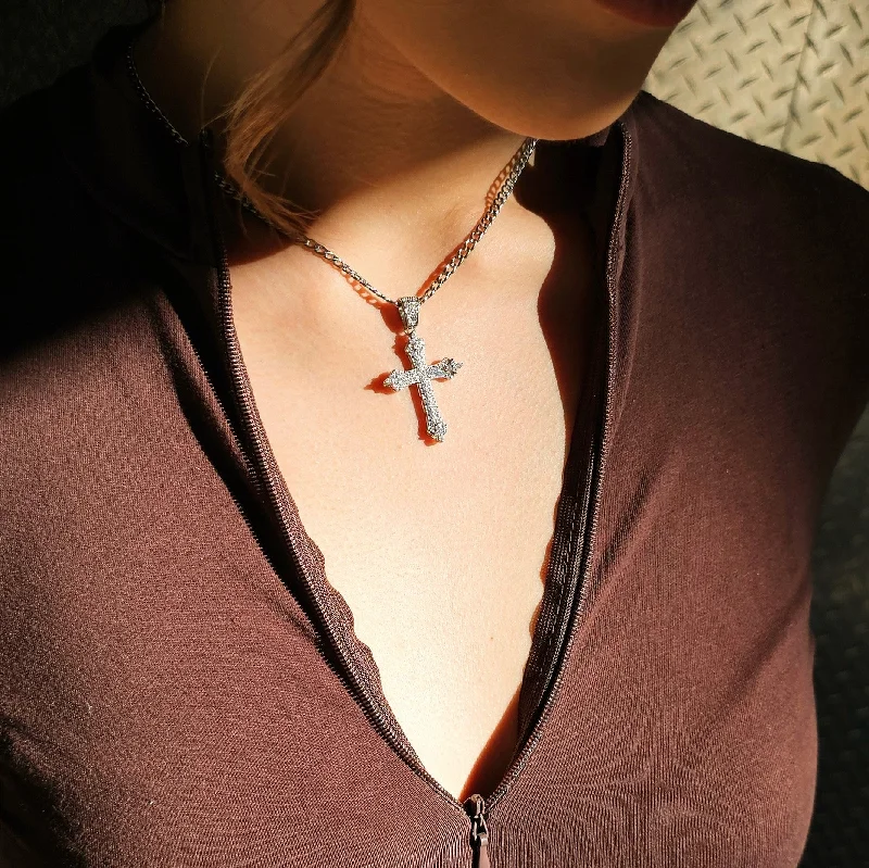 fashion pendant necklaces for women -Silver Crystal Cross Necklace