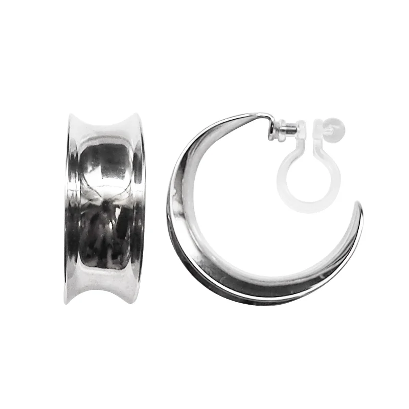 big statement earrings for women -Silver Large Wide Invisible Clip On Hoop Earrings