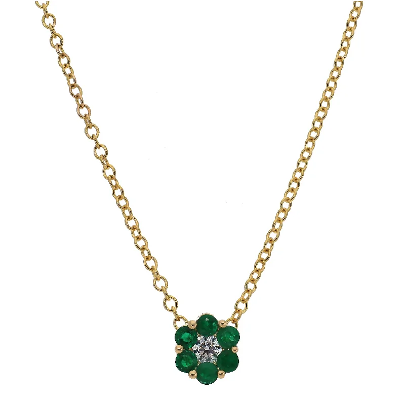 dainty gold necklaces for women -14K Yellow Gold Emerald and Diamond Floral Pendant Necklace