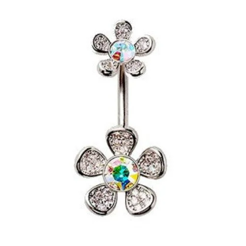 opal rings for women -316L Stainless Steel Double Rainbow Flower Navel Ring