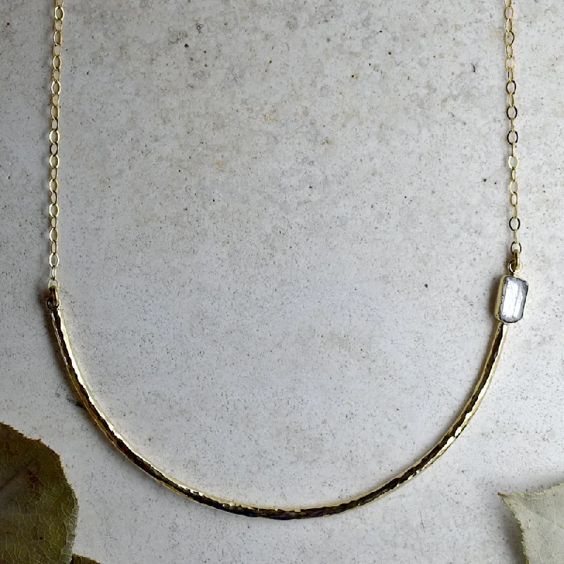 art deco necklaces for women -Hammered Crescent Necklace with Accent Stone