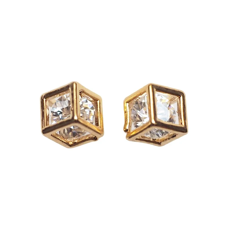 sapphire earrings for women -Cubic Zirconia Crystal In Cube Invisible Clip On Stud Earrings ( Gold tone )