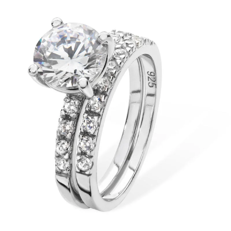 gold promise rings -Double CZ Ring - Sterling Silver