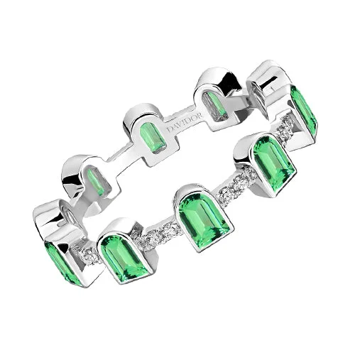 sapphire necklaces for women -Coïncidence Ring, 18k White Gold with DAVIDOR Arch Cut Green Tourmalines and Brilliant Diamonds