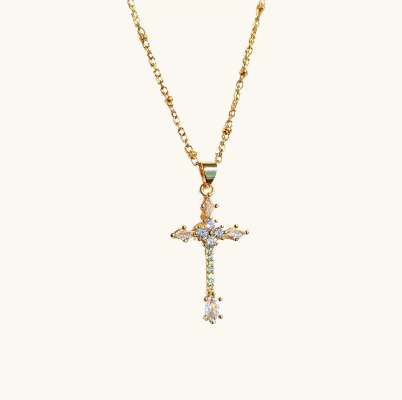 dainty gold necklaces for women -Detailed Crystal Cross Necklace