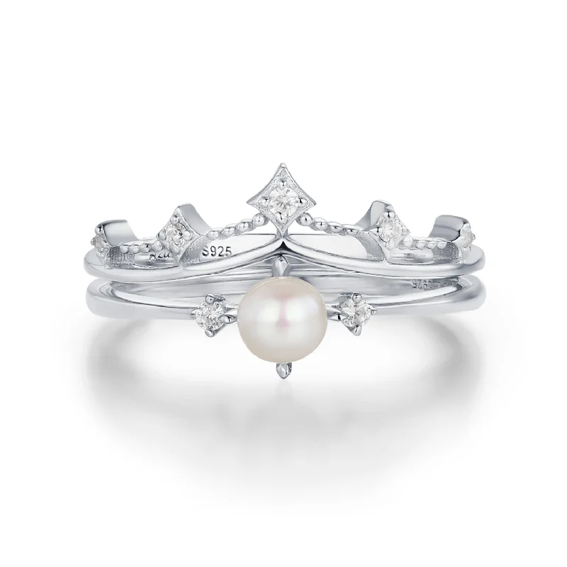 fine jewelry necklaces for women -Astral Glow Pearl Ring Set