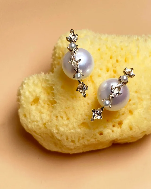 chandelier earrings for women -ANSWER B. by Bianca Chong - Pearl Luna Earrings (Seed Pearls)