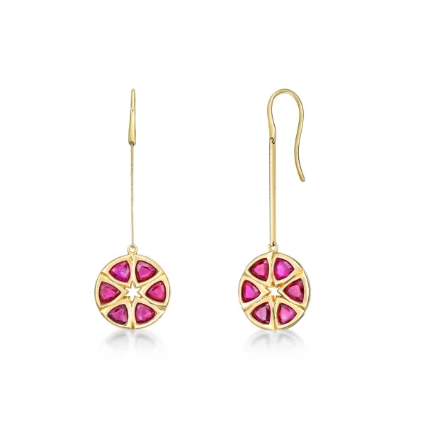 handmade earrings for women -Donna Lasic - Ruby Wheel Hanging Earrings