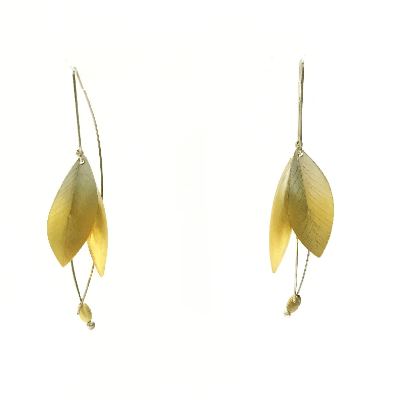 luxurious gold earrings for women -Gold Plated Silver and Silver Leave Earrings