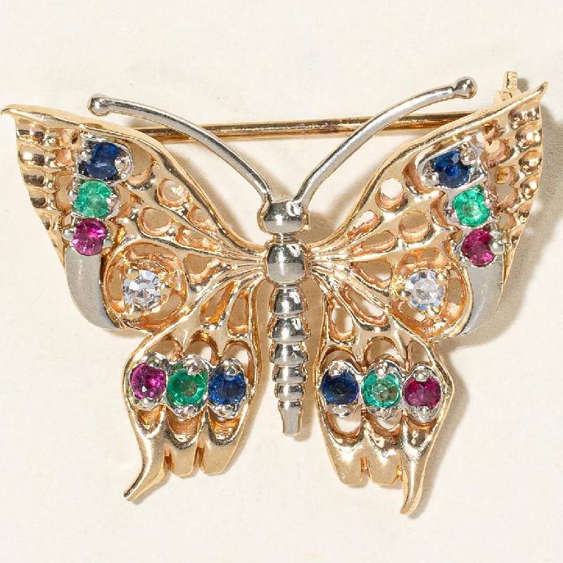 Multi Gem Butterfly Brooch | 0.24ctw |