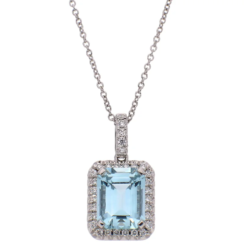 custom name necklaces for women -14K White Gold Aquamarine and Diamond Necklace