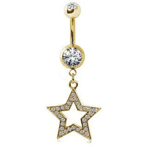 fashion rings for women -Gold-Plated 316L Surgical Steel Gemmed Star Navel Ring