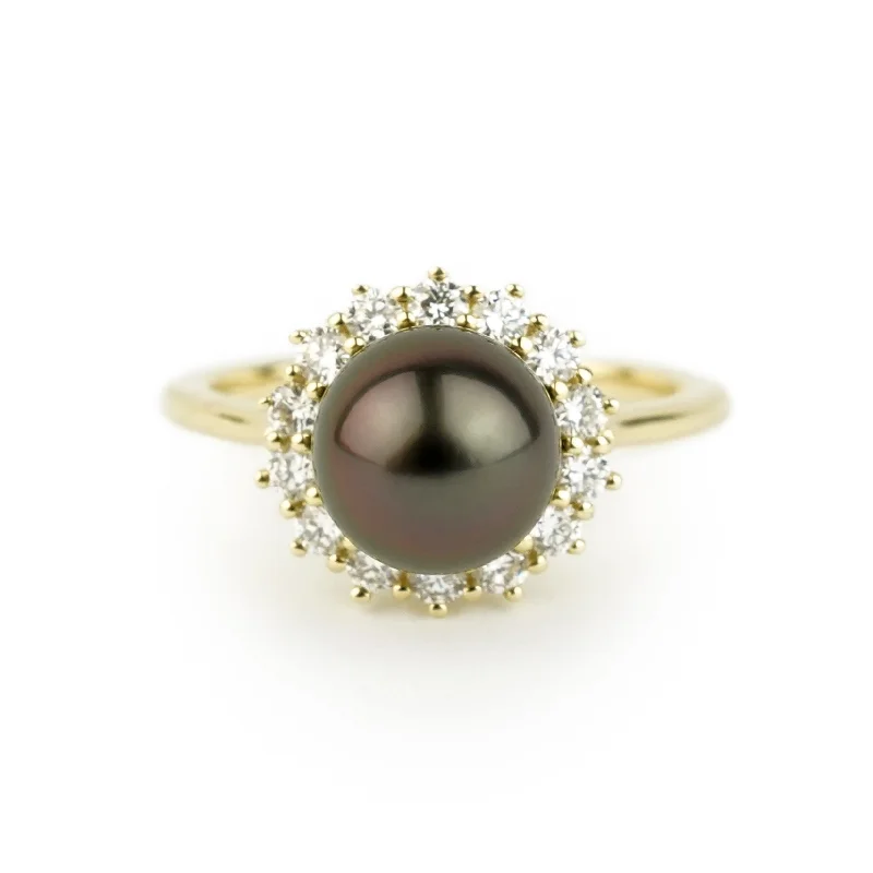 classic rings for women -Tahitian Pearl & Diamond Soliel Ring