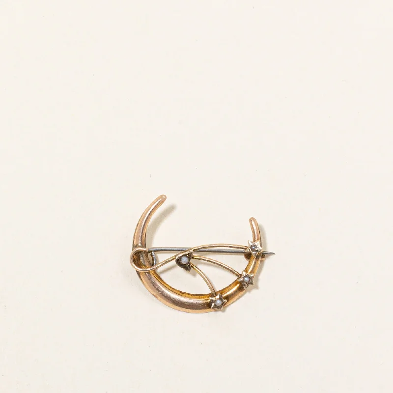 Pearl Crescent Moon Brooch