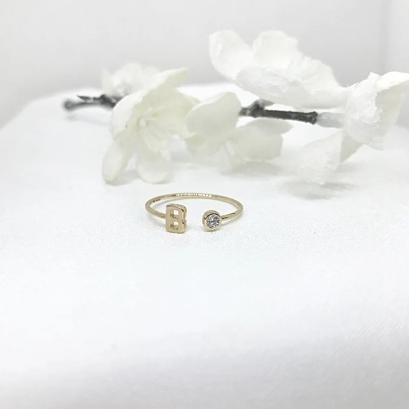 custom name rings -10k Gold Initial and CZ Ring