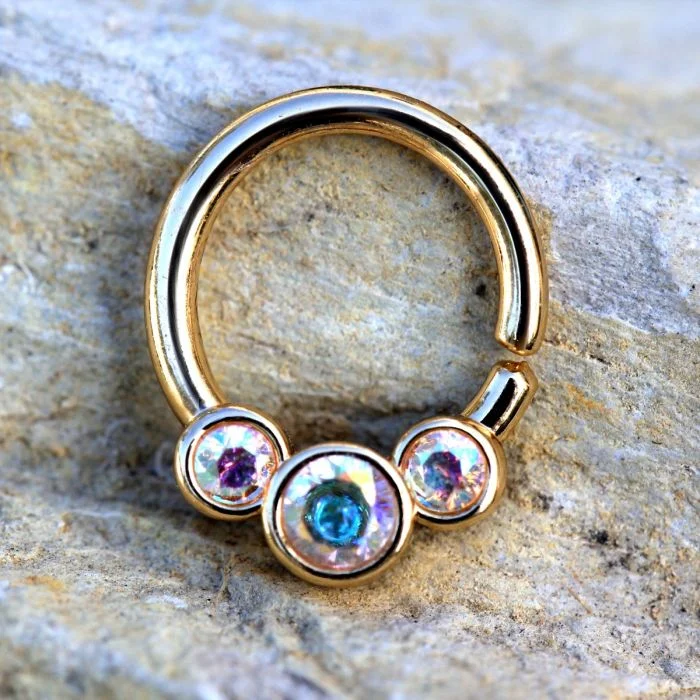 simple gold rings for women -Gold Plated Triple Aurora Borealis CZ Seamless Ring